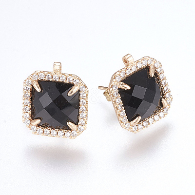 Brass Micro Pave Cubic Zirconia Stud Earring Findings X-ZIRC-G116-29-B01-1