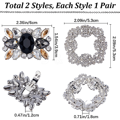 4Pcs 2 Style Alloy Rhinestone Shoe Buckle Clips AJEW-GF0008-65-1