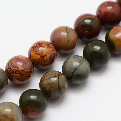 Natural Polychrome Jasper/Picasso Stone/Picasso Jasper Bead Strands G-O155-02A-6mm-1