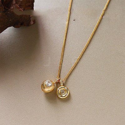Brass Pave Clear Cubic Zirconia Double Round Ball Pendant Necklaces for Women WG4A742-01-1