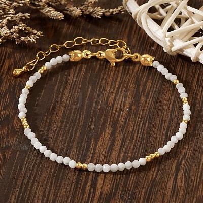 Retro Ethnic Style Round Natural White Aventurine Beaded Bracelets for Women OR1115-2-1
