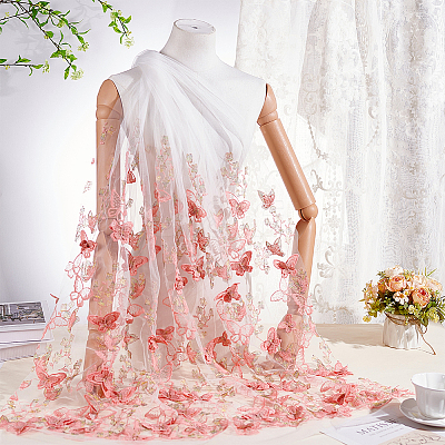 Polyester Embroidery Butterfly Flower Fabric SENE-WH0003-52-1