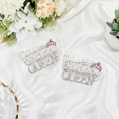 2Pcs Birthday Queen Rhinestone Pins JEWB-SP0001-11P-1