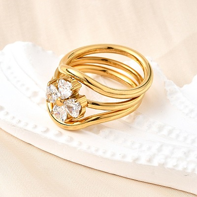 3Pcs 304 Stainless Steel Micro Pave Cubic Zirconia Ring Sets RJEW-S625-01G-1