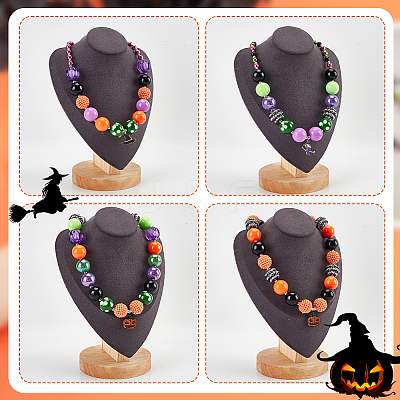 4Pcs 4 Styles Halloween Theme ABS Plastic Imitation Pearl & Acrylic & Resin Beaded Necklaces Set NJEW-AB00008-1