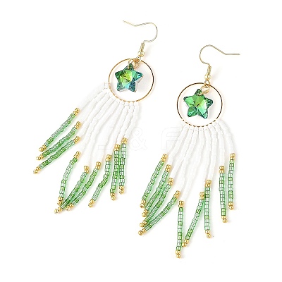 Star Glass Seed Beaded Dangle Tassel Earrings EJEW-MZ00777-02-1