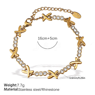 304 Stainless Steel & Cubic Zirconia Link Chain Bracelets for Women WG9D37B-01-1