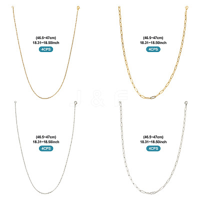 16Pcs 4 Style 304 Stainless Steel Chain Necklaces NJEW-TAC0026-1