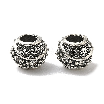 Barrel Antique Silver Plated Metal Alloy Rhinestone European Beads ALRI-Q228-02I-1