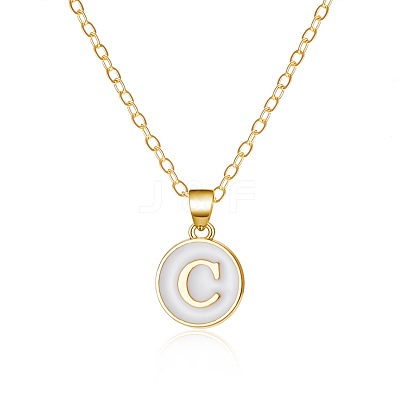 Alloy White Enamel Flat Round with Letter Pendant Necklaces FS-WG63565-03-1