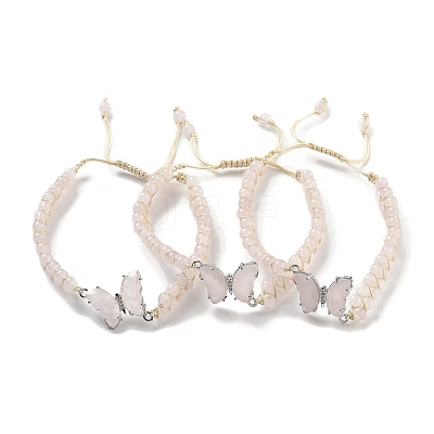 Natural Rose Quartz Braided Round Bead Bracelets BJEW-K251-06E-1