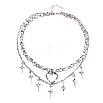 Alloy Hollow Heart and Star Pendant Double Layer Necklaces for Women WG6A60D-01-1