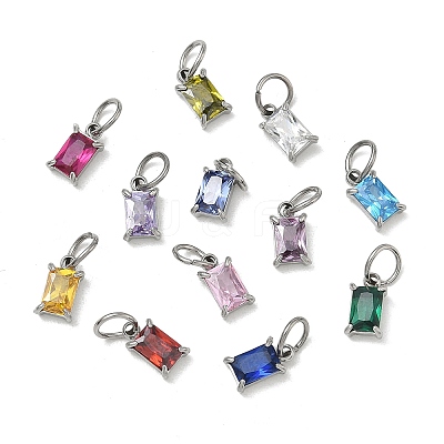 304 Stainless Steel Pave Cubic Zirconia Charms CU-CBABCF3-01P-1