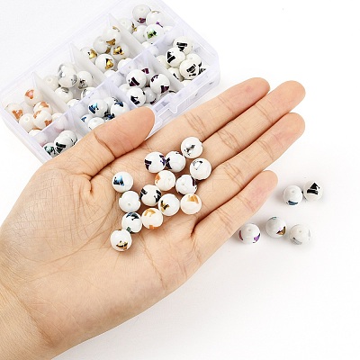 80Pcs 8 Colors Christmas Opaque Glass Beads EGLA-YW0001-06-1