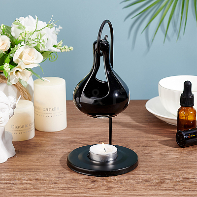 Ceramic Teardrop Candle Holder Oil Burner with Iron Rack DJEW-WH0015-116B-1