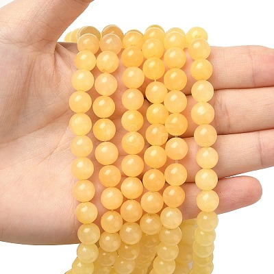Natural Yellow Jade Bead Strands G-K121-01-8mm-1
