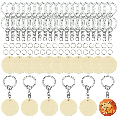 DIY Blank Flat Round Wooden Keychain Making Kits DIY-YW0008-89-1