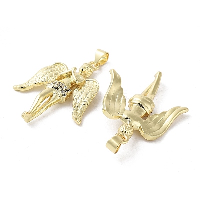 Rack Plating Angel Brass Micro Pave Cubic Zirconia Pendants KK-E102-12G-1
