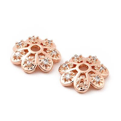 Brass Micro Pave Clear Cubic Zirconia Bead Caps KK-G425-05A-1