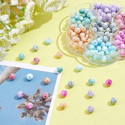 175Pcs 7 Colors Opaque Baking Paint Crackle Glass Beads EGLA-FH0001-15-1