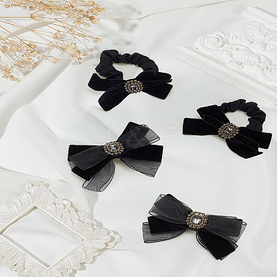 2Pcs Bowknot Polyester Hair Barrettes OHAR-LP0004-43-1