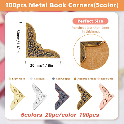 100Pcs 5 Colors Floral Pattern Iron Book Corner Guards FIND-FH0007-45-1