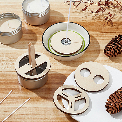 2 Sets Plywood Candle Wick Holders WOOD-BC0001-24B-1