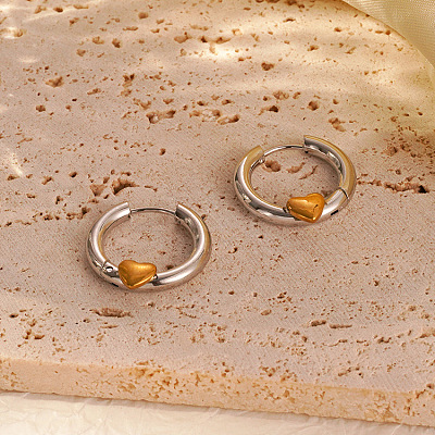 304 Stainless Steel Heart Huggie Hoop Earrings for Women WG7102D-01-1