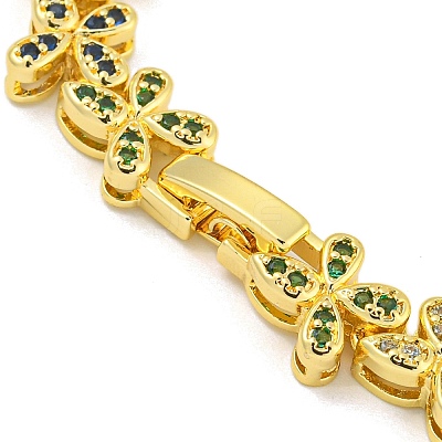 Rack Plating Brass Pave Cubic Zirconia Butterfly Link Bracelets for Women BJEW-B110-05G-01-1