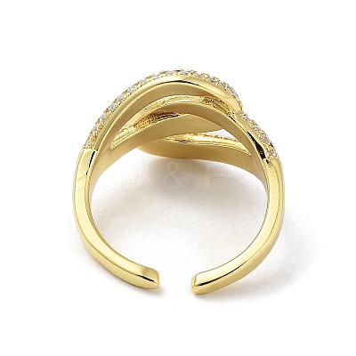 Brass with Cubic Zirconia Open Cuff Rings for Women RJEW-A035-18G-1