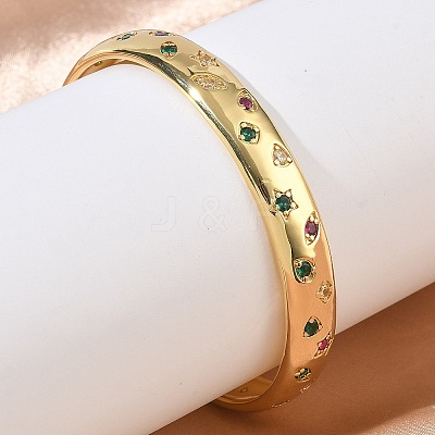 Brass Micro Pave Cubic Zirconia Cuff Bangles for Women BJEW-A172-03G-1