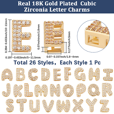26Pcs 26 Styles Brass Micro Pave Clear Cubic Zirconia Charms KK-BBC0018-98-1