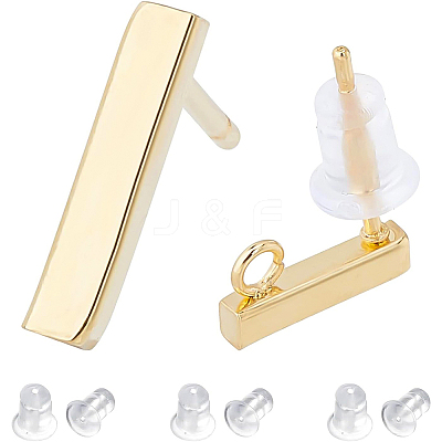 80Pcs Rectangle Stainless Steel Stud Earring Findings STAS-BC0003-09-1