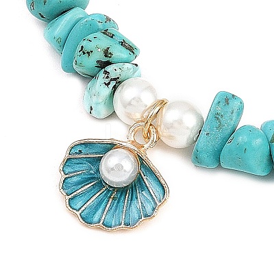 3Pcs 3 Styles Zinc Alloy Enamel Shell Shape Charm Round Shell Pearl & Dyed Synthetic Turquoise Starfish & Magnesite & Opalite & Natural Rose Quartz Chip Beaded Anklets AJEW-AN00735-1