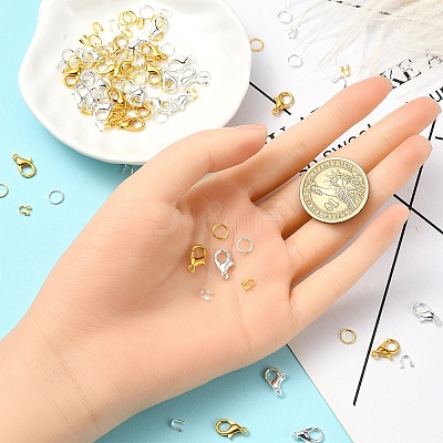 Zinc Alloy Lobster Claw Clasps with Brass Wire Guardian and Protectors with Iron Open Jump Rings DIY-YW0010-08-1