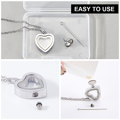 1Pc Stainless Steel Heart Pendant Urn Ashes Necklaces NJEW-CN0001-17P-1