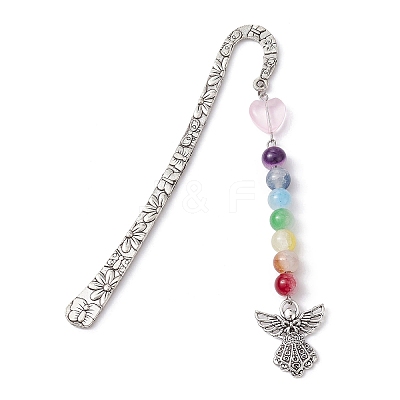 Flower Pattern Alloy Hook Bookmarks AJEW-JK00250-04-1