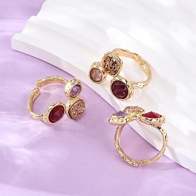 Natural Amethyst/Korean Jade/Agate Germ Cuff Rings RJEW-M076-05G-05-1