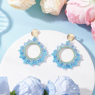 3 Pairs Glass Seed Bead Woven Stud Earrings EJEW-MZ00597-1
