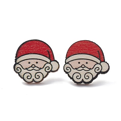 Christmas Printed Wooden Stud Earrings LS-EJEW-D046-05-1