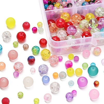 452Pcs 6 Style Transparent Crackle & Frosted Glass Beads CCG-YW0001-07-1