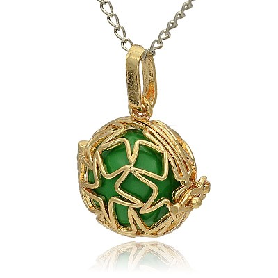 Golden Tone Brass Hollow Round Cage Pendants KK-J231-04G-1