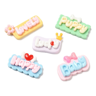 Opaque Resin Cartoon Word Cabochons RESI-K030-01-1