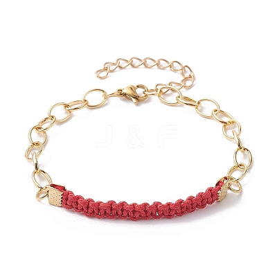 Waxed Cotton Cords Braided Link Bracelets BJEW-JB09963-05-1