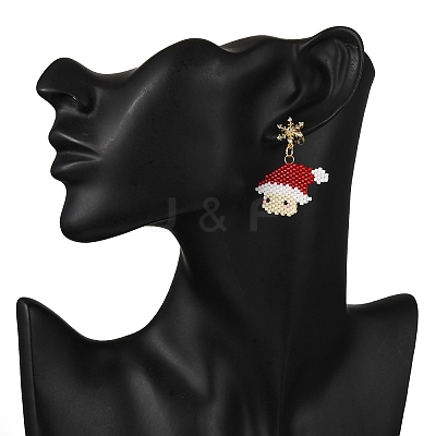 Santa Claus Brass Dangle Stud Earrings EJEW-MZ00498-1