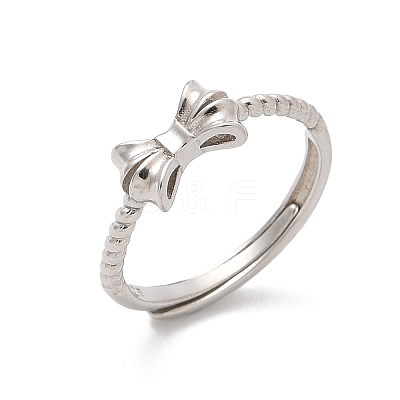925 Sterling Silver Bowknot Adjustable Rings for Women RJEW-R008-02S-04-1