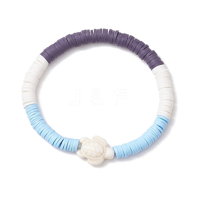 2Pcs Flat Round Handmade Polymer Clay Heishi Beaded Stretch Bracelets BJEW-JB11802-1