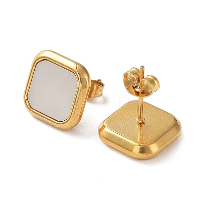 6 Pair 2 Color Square Natural Shell Stud Earrings EJEW-A024-01-1