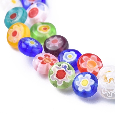Flat Round Handmade Millefiori Glass Beads LK-R004-55-1