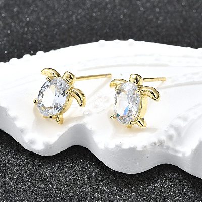 Brass Micro Pave Clear Cubic Zirconia Stud Earrings EJEW-H157-03G-01-1
